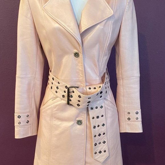 Nicola Berti Jackets & Blazers - Nicola Berti Light Pink Italian Leather Jacket; Size Small with belt